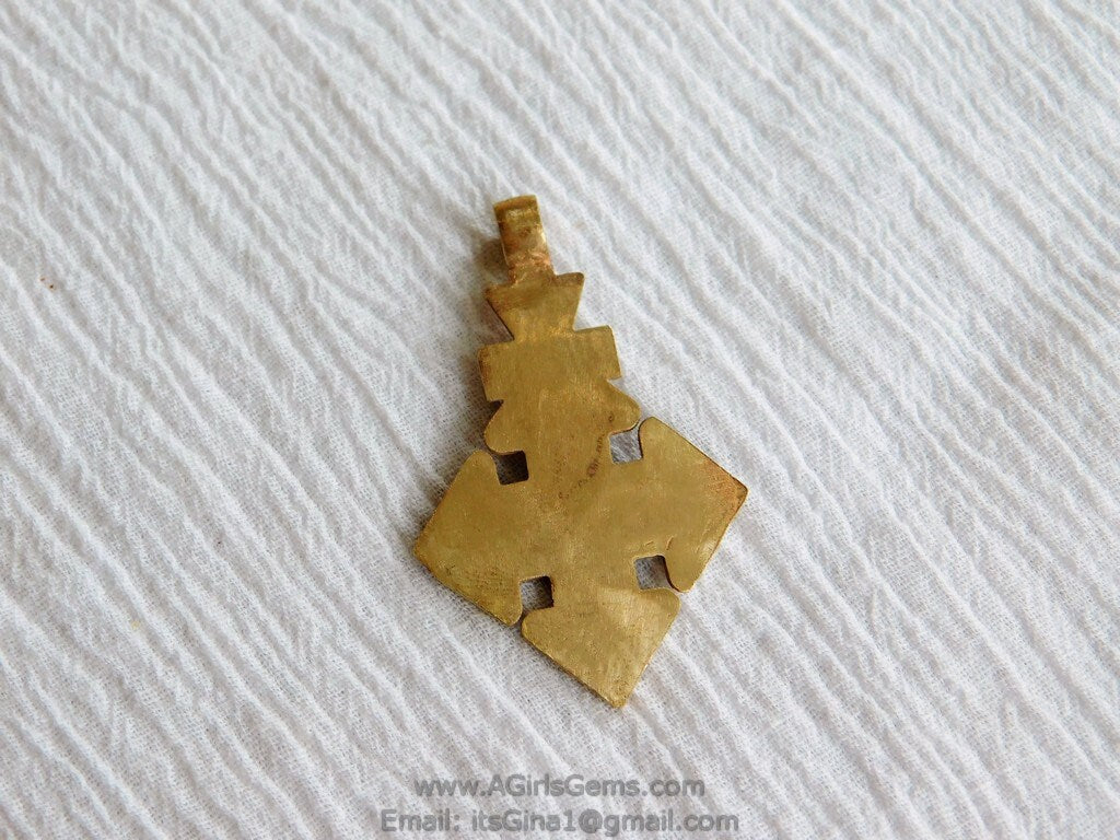 Ethiopian Cross Pendant, Gold Brass Coptic Cross 30 x 47 mm, African Cross for Necklaces