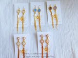 CZ Amethyst Gold Tassel Dangle Earrings CZ March Birthstone Teardrop Earrings Gold Plated Tassel Earrings