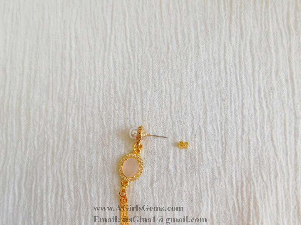 CZ Amethyst Gold Tassel Dangle Earrings CZ March Birthstone Teardrop Earrings Gold Plated Tassel Earrings