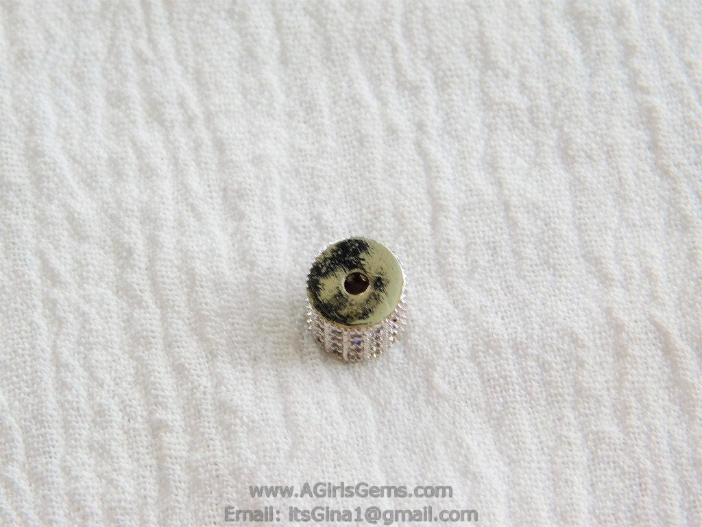 CZ Pave Silver Bead, Clear Rose Gold Drum #249, 6 x 8 mm Diamond Pave Drum