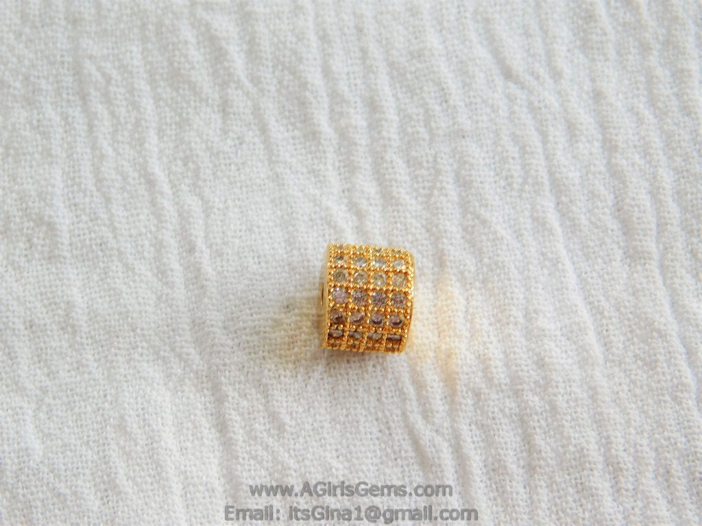 CZ Pave Barrel Beads, 6 x 8 mm Rose Gold Tube #249, Silveror Black Plated Cubic Zirconia Drum