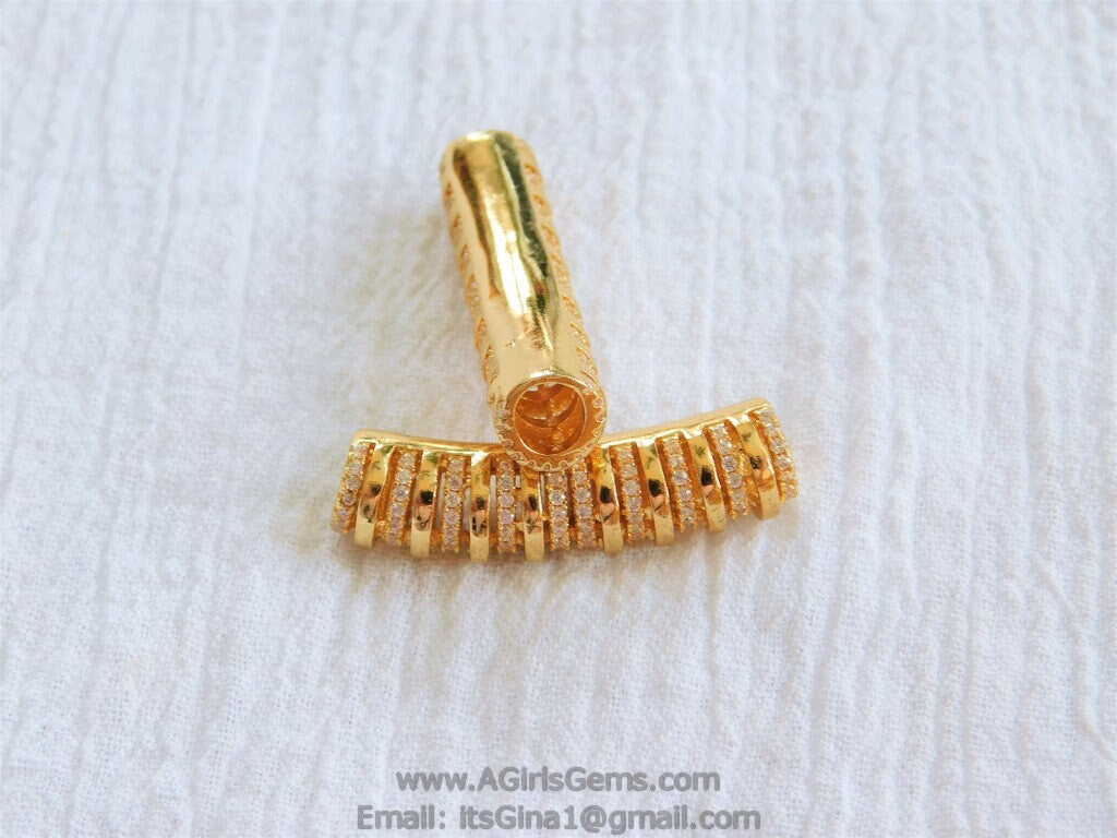 CZ Micro Pave Bar Tube for Bracelets, Gold Big Hole Tube Beads, Large Hole Bracelet Spacer Focal Charms