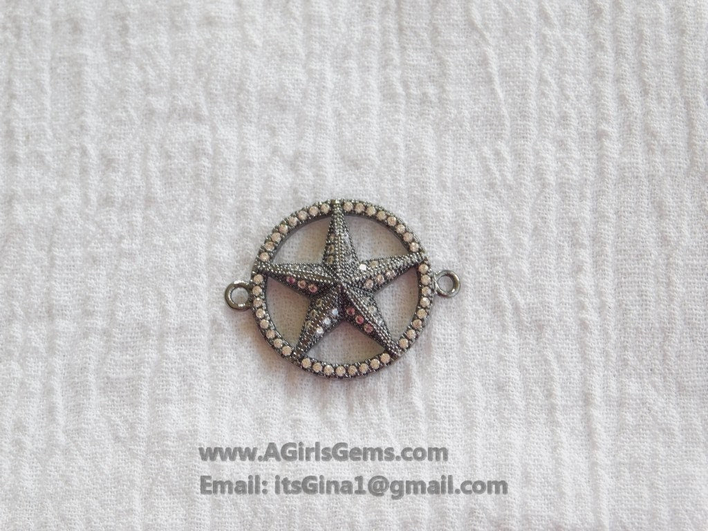 Star Sideways Connector Bead CZ Gunmetal Black Plated Starfish Link Charm Connector Link Pendant Bracelet Necklace AGGSM233