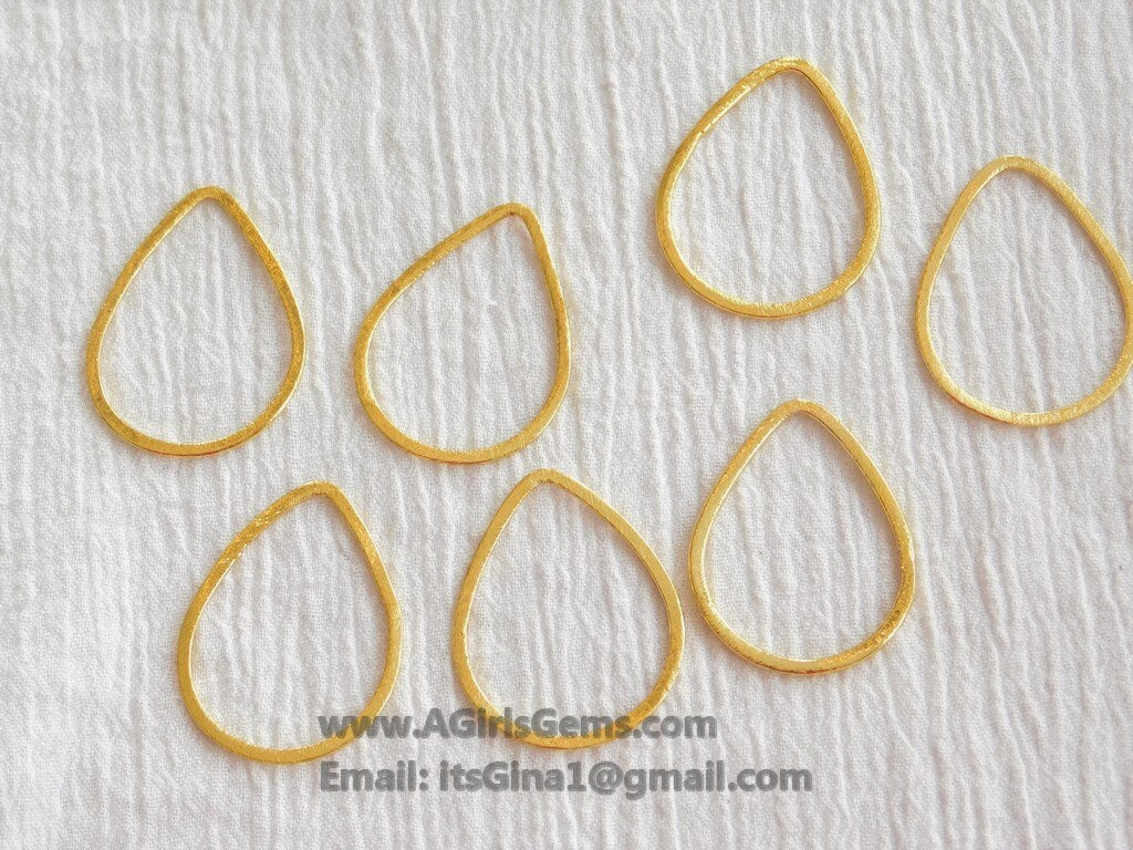 Teardrop Charm, 22 x 35 mm - Brushed Gold Flat Ring Charms, #810