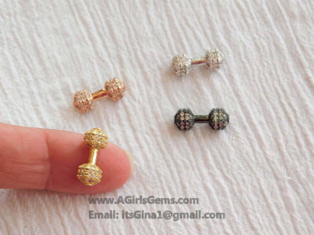 Barbell Charm Beads, Charm Holder Bead Connectors, 18 k Rose Gold/Silver/Gold or Black Rhodium Plated Dumb Bell 7x16/9x20 mm Dumb bell beads