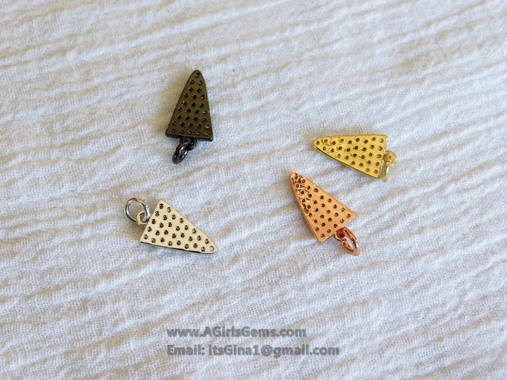 Triangle Charms, 3 pcs CZ Micro Pave Tiny Gold CZ Charm Micro Pave Gold Cubic Zirconia Arrow Dangle 8 x 15 mm