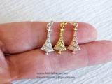 Micro Pave CZ Christmas Tree Charm, CZ Gold Christmas Tree Clear Cubic Zirconia #259, Holiday Jewelry