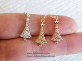Micro Pave CZ Christmas Tree Charm, CZ Gold Christmas Tree Clear Cubic Zirconia #259, Holiday Jewelry