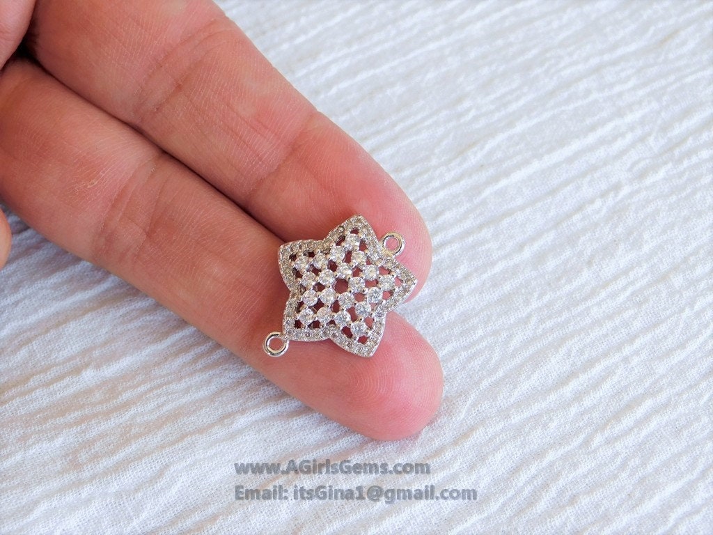 Star Connector Bead, CZ Rose Gold Plated North Star Link, Black Connector Bracelet Necklace