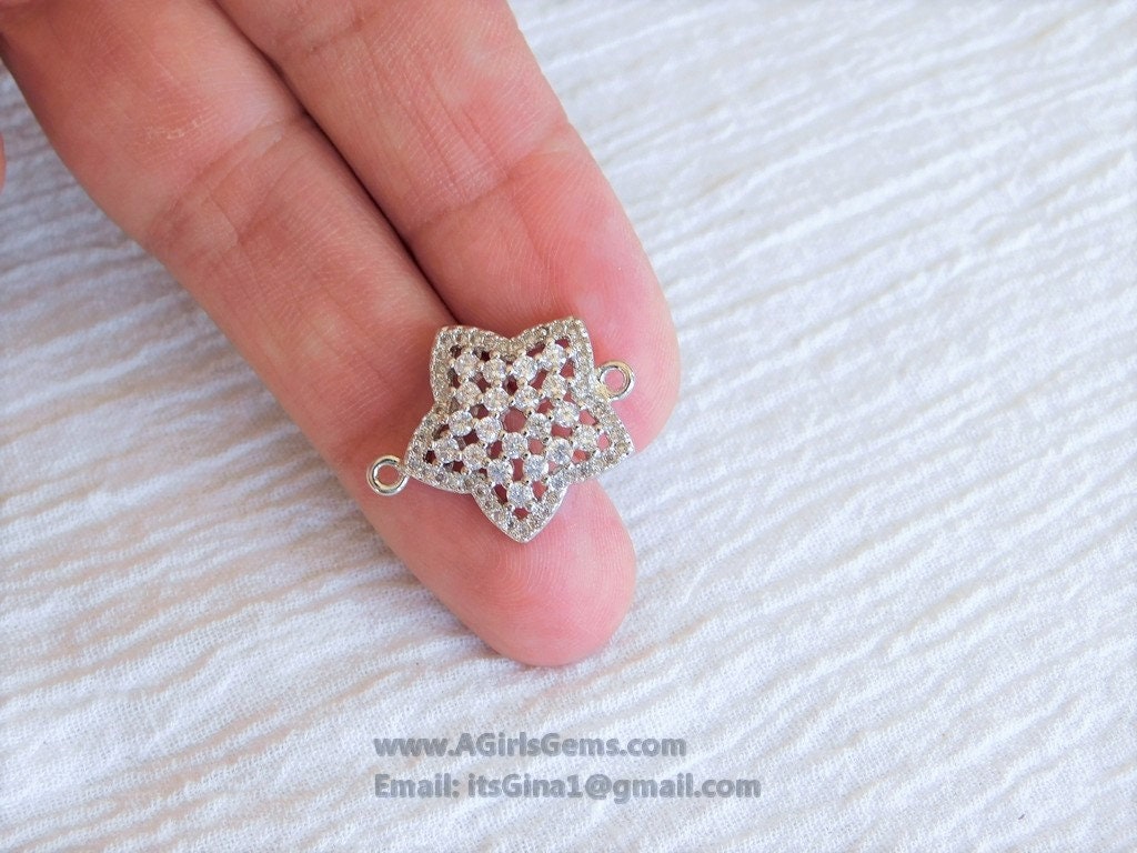 Star Connector Bead, CZ Rose Gold Plated North Star Link, Black Connector Bracelet Necklace