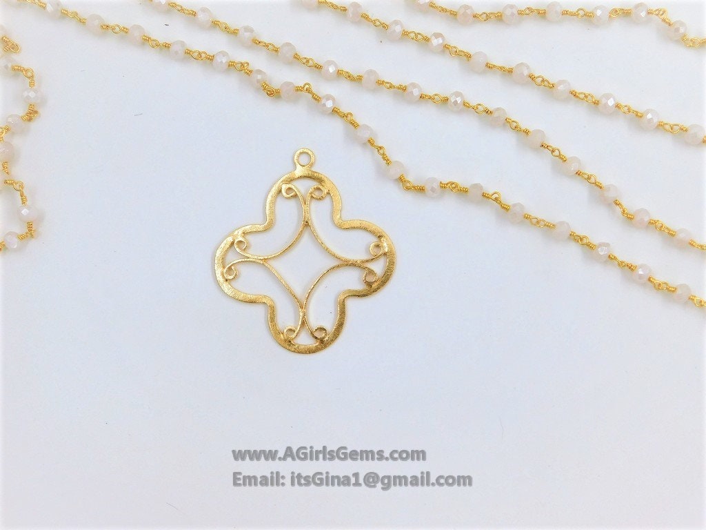 White Chalcedony Rosary Chain, 4 mm Gold Wire Wrapped Chains CH #311, Beaded Rosary