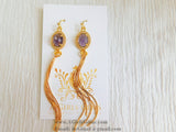 CZ Amethyst Gold Tassel Dangle Earrings CZ March Birthstone Teardrop Earrings Gold Plated Tassel Earrings