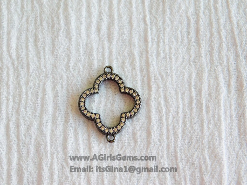 CZ Pave Silver Clover Connectors, Rose Gold Quatrefoil #173, Black Links for Earring