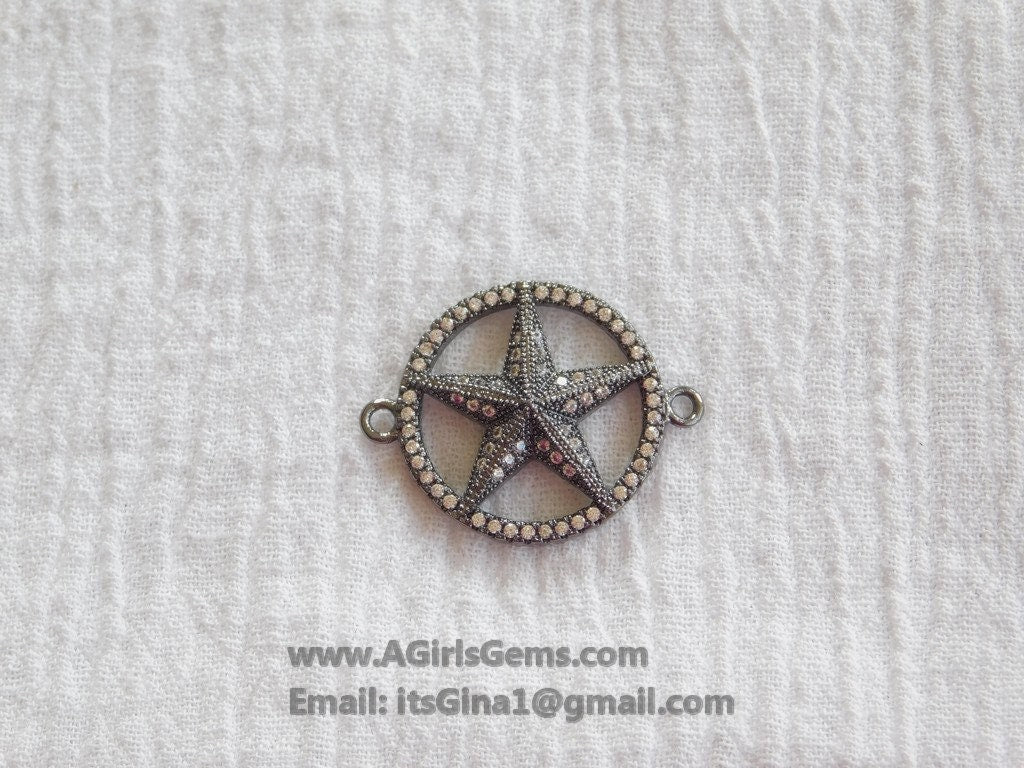 Star Sideways Connector Bead CZ Gunmetal Black Plated Starfish Link Charm Connector Link Pendant Bracelet Necklace AGGSM233