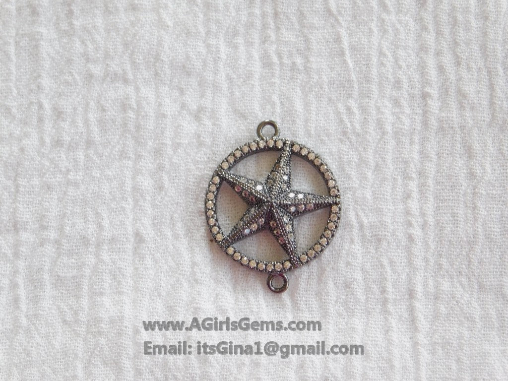 Star Sideways Connector Bead CZ Gunmetal Black Plated Starfish Link Charm Connector Link Pendant Bracelet Necklace AGGSM233