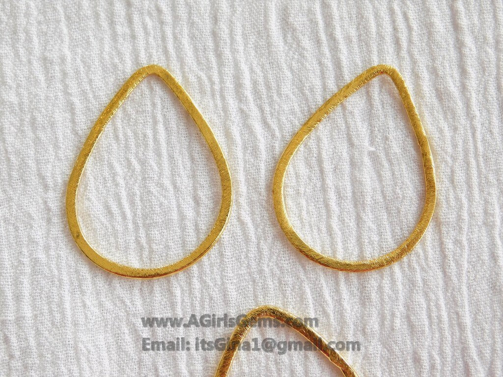 Teardrop Charm, 22 x 35 mm - Brushed Gold Flat Ring Charms, #810