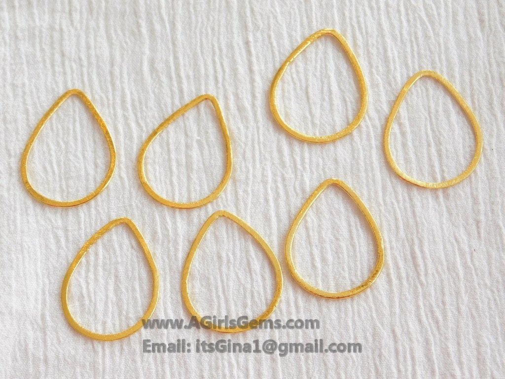Teardrop Charm, 22 x 35 mm - Brushed Gold Flat Ring Charms, #810