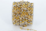 Gold AB Rosary Chain Clear Crystal, Silver Beads and Gold Mystic Yellow CH #327, Multi Color Rosary Chain 4 mm Rondelle