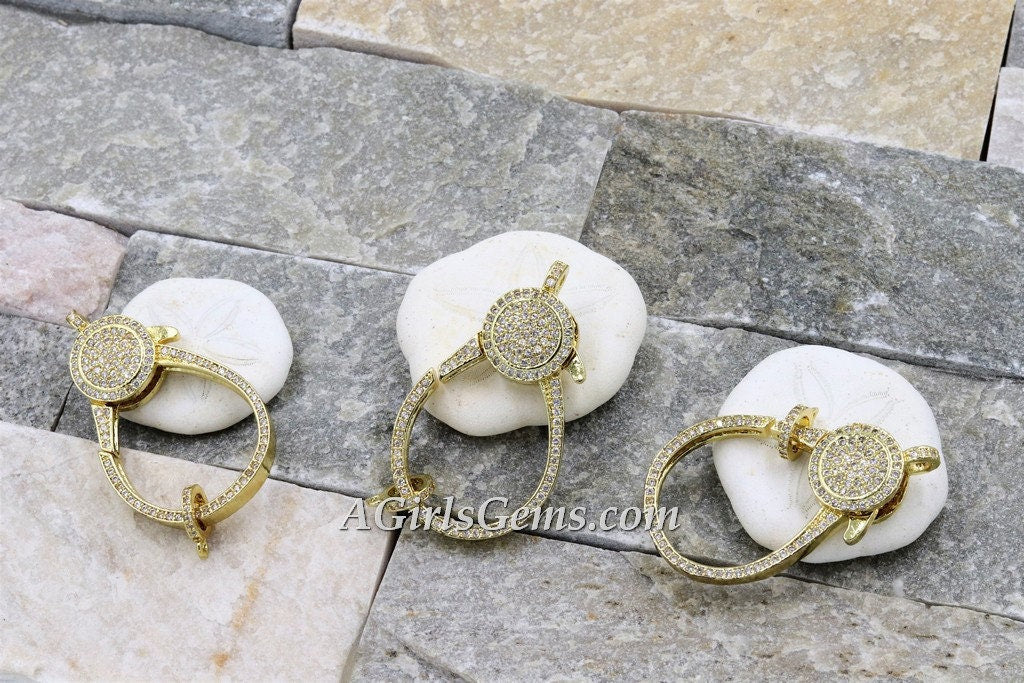 CZ Large Lobster Clasp, Micro Pave Rose Black Silver, Gold Double Sided Claw #301
