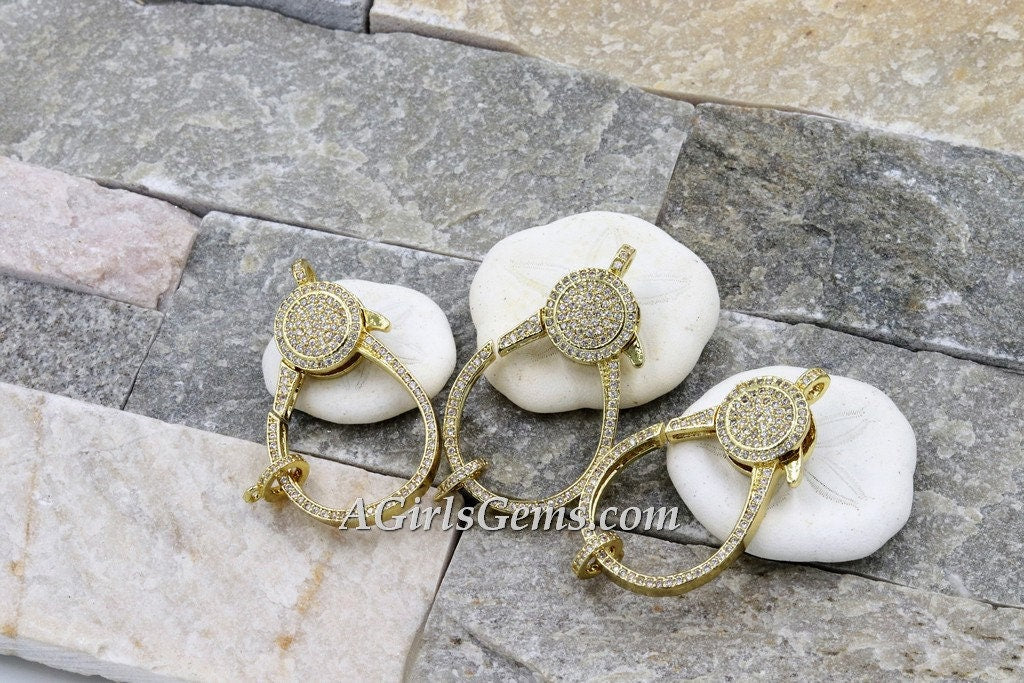 CZ Large Lobster Clasp, Micro Pave Rose Black Silver, Gold Double Sided Claw #301