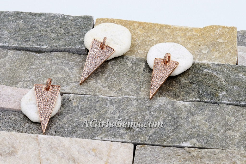 CZ Micro Pave Triangle Charm, Pyramid Shape Pendant, Arrow with Cubic Zirconia Jump Ring