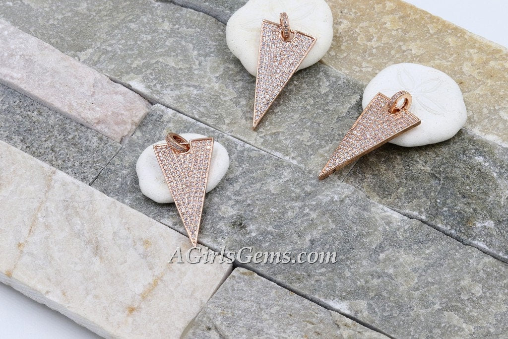 CZ Micro Pave Triangle Charm, Pyramid Shape Pendant, Arrow with Cubic Zirconia Jump Ring