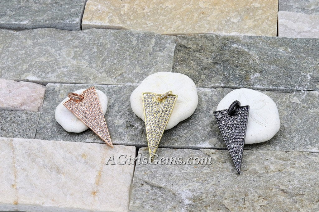 Triangle Pendant, CZ Micro Pave, Arrowhead Charms #51 with CZ Bail for Necklace