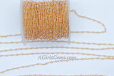 Pink Crystal Rosary Chain, 4 mm Gold Wire Wrapped CH #331, Rondelle Beaded Religious Chains