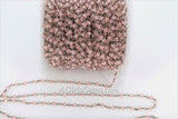 Pink Rosary Crystal Black Chain, 4 mm Rondelle Wire Wrapped CH #332, Jewelry Chains