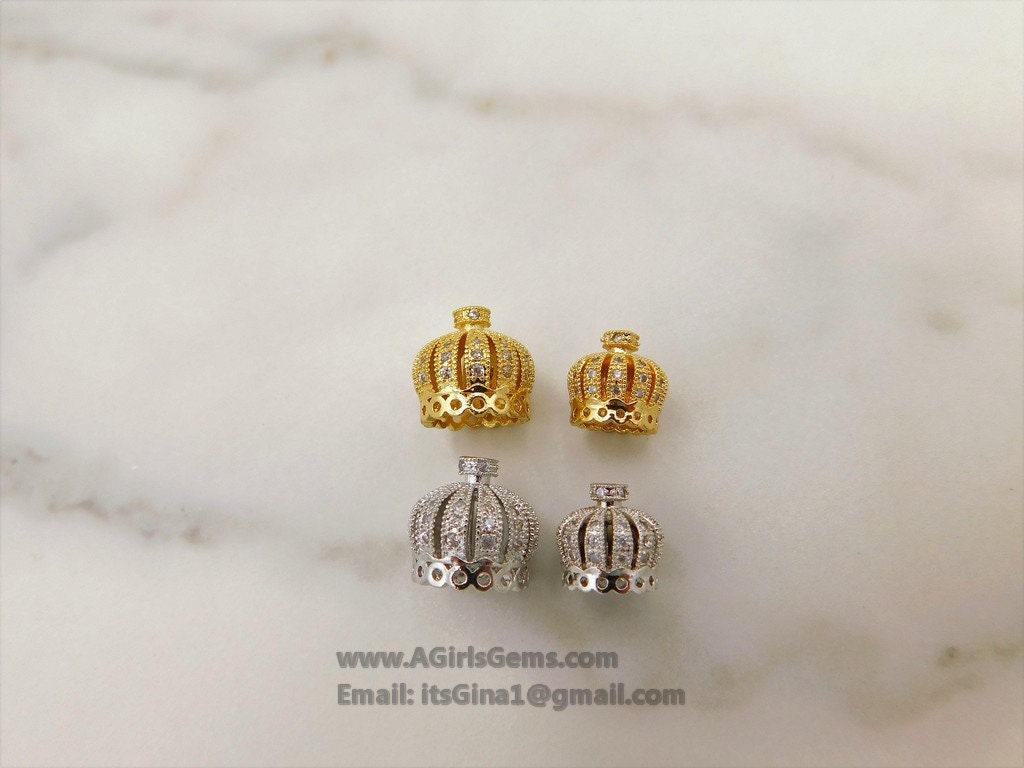 CZ Pave Tassel Cap, Crown Tassel Cap Bead #129, Rose