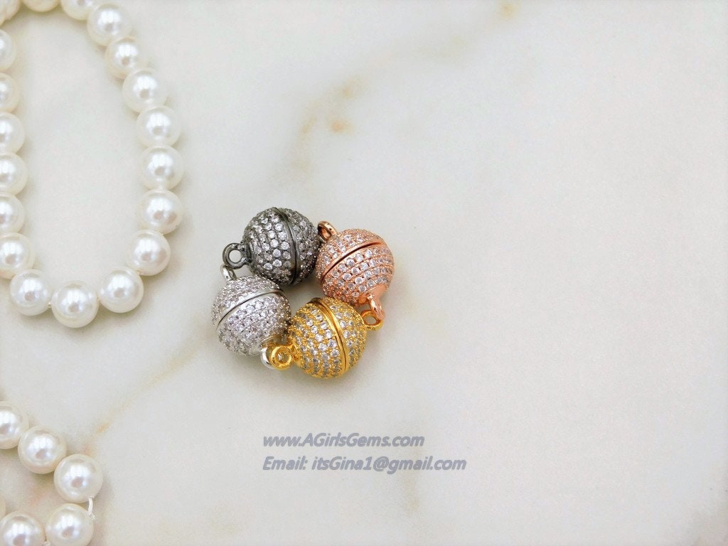 10 mm CZ Round Magnetic Clasp, 6 mm Super Strong Micro Pave Clear Cubic Zirconia Clasp, 8 mm Bail Clasp