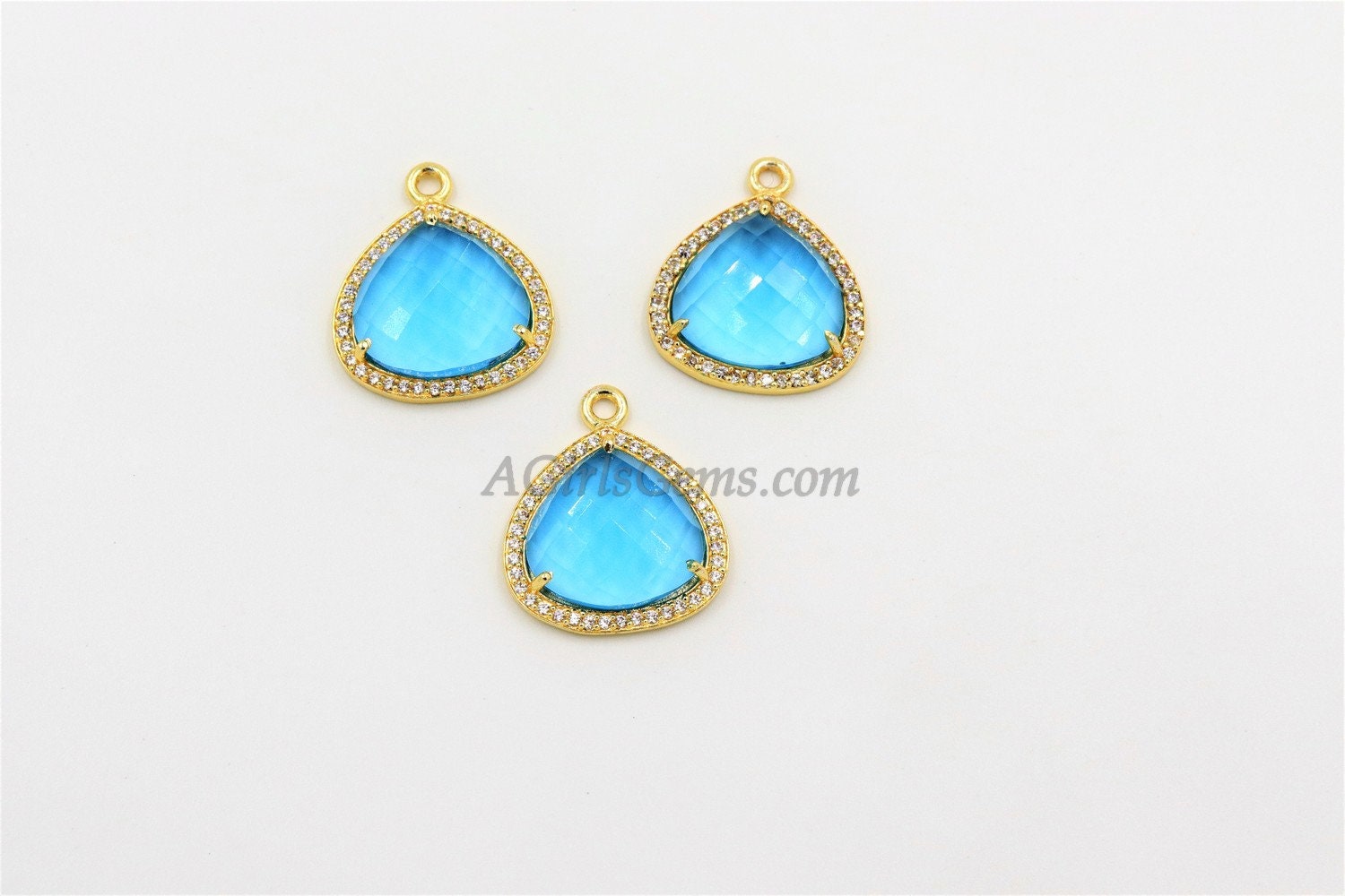December Birthstone Pendants, CZ Micro Pave Blue Topaz Birthday Triangle/Teardrop Blue Charms, Cubic Zirconia Jewelry Making - A Girls Gems