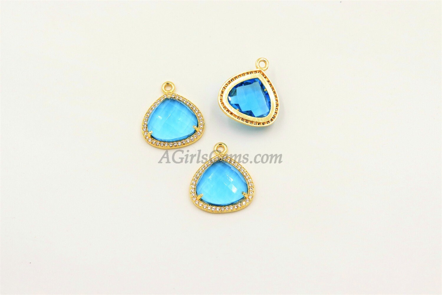 December Birthstone Pendants, CZ Micro Pave Blue Topaz Birthday Triangle/Teardrop Blue Charms, Cubic Zirconia Jewelry Making - A Girls Gems