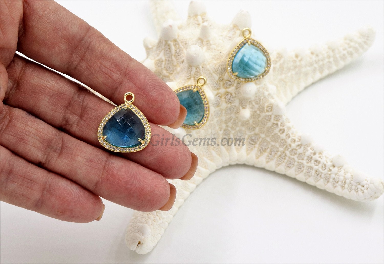 December Birthstone Pendants, CZ Micro Pave Blue Topaz Birthday Triangle/Teardrop Blue Charms, Cubic Zirconia Jewelry Making - A Girls Gems
