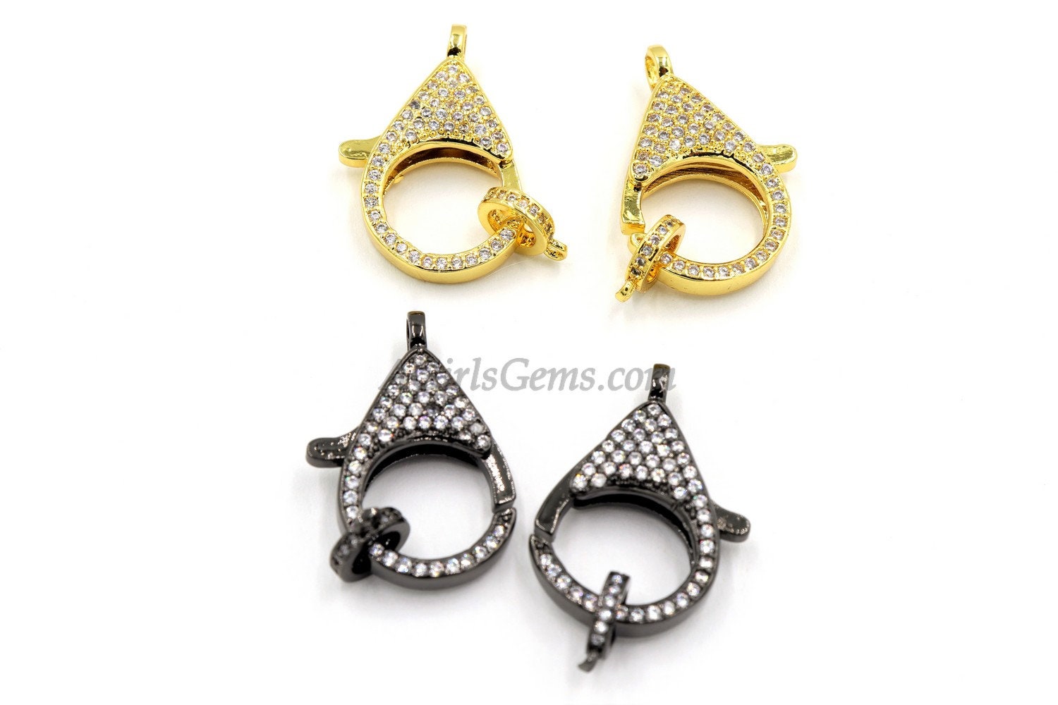 Large Lobster Clasp, 18 x 26 mm Gold, Gunmetal Black Micro CZ Double Sided