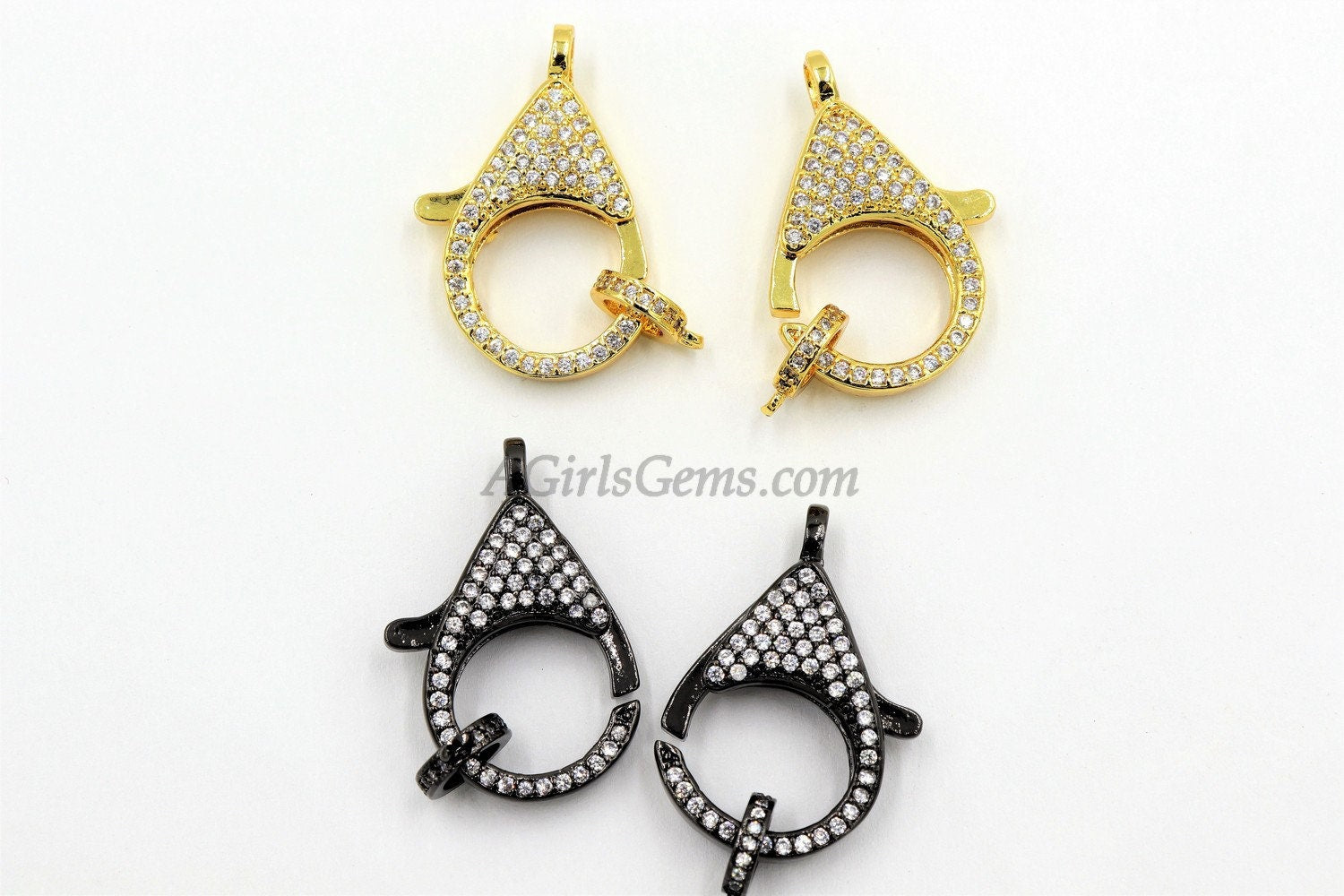 Large Lobster Clasp, 18 x 26 mm Gold, Gunmetal Black Micro CZ Double Sided