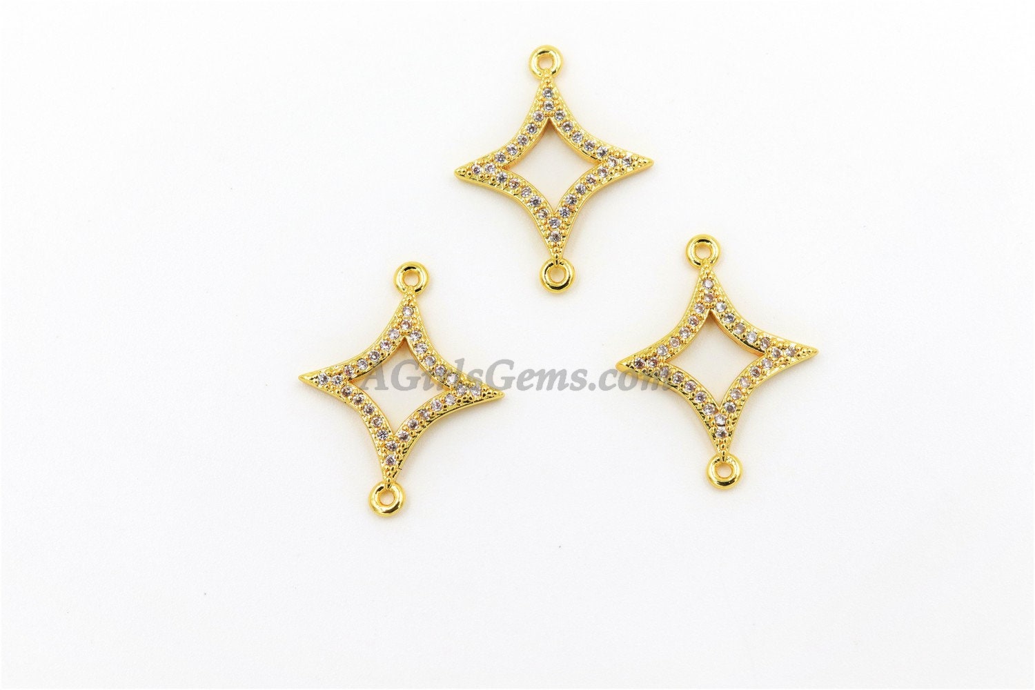 Diamond Charm Connectors, CZ Micro Pave Charms Diamond Shape Kite, Size 16 x 21 mm