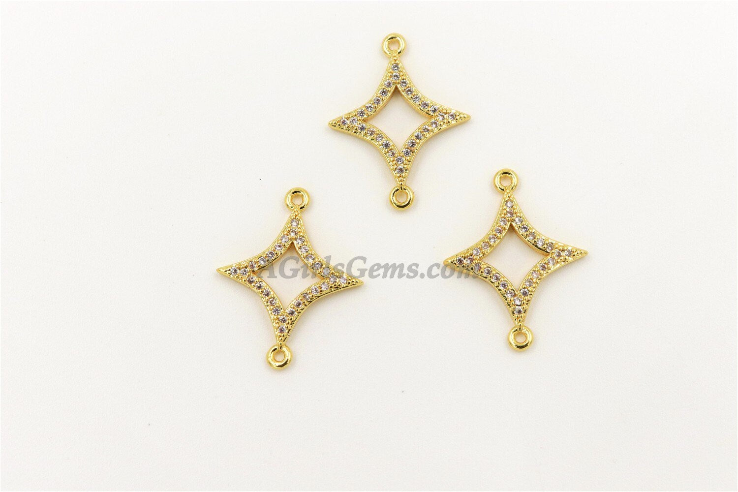 Diamond Charm Connectors, CZ Micro Pave Charms Diamond Shape Kite, Size 16 x 21 mm