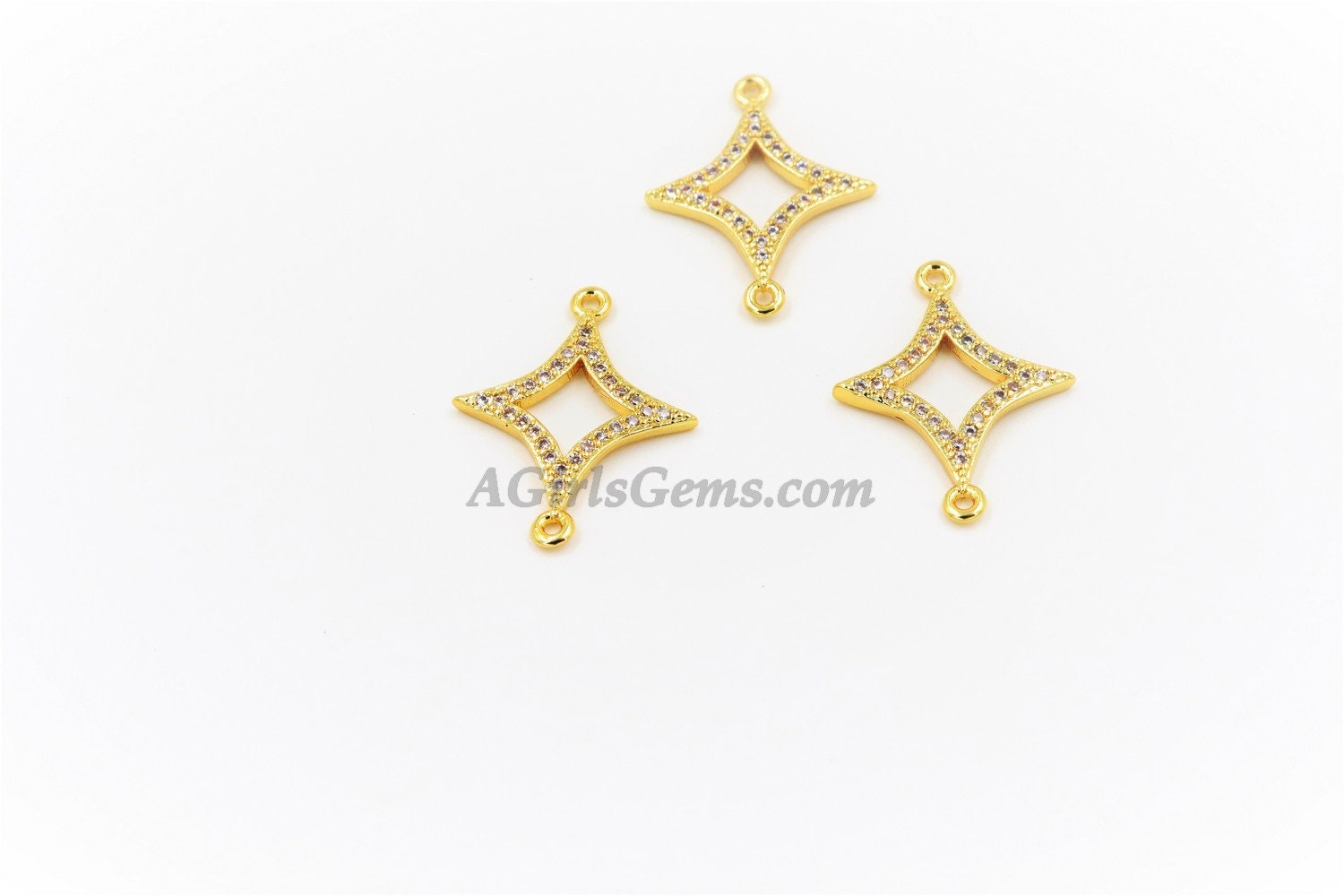 Diamond Charm Connectors, CZ Micro Pave Charms Diamond Shape Kite, Size 16 x 21 mm