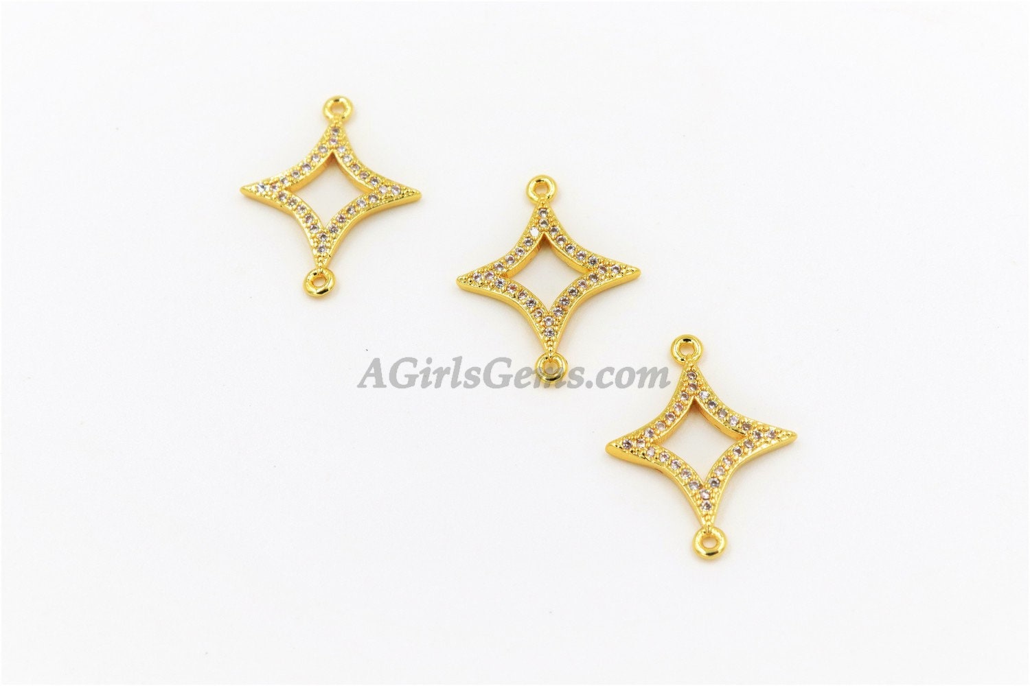 Diamond Charm Connectors, CZ Micro Pave Charms Diamond Shape Kite, Size 16 x 21 mm