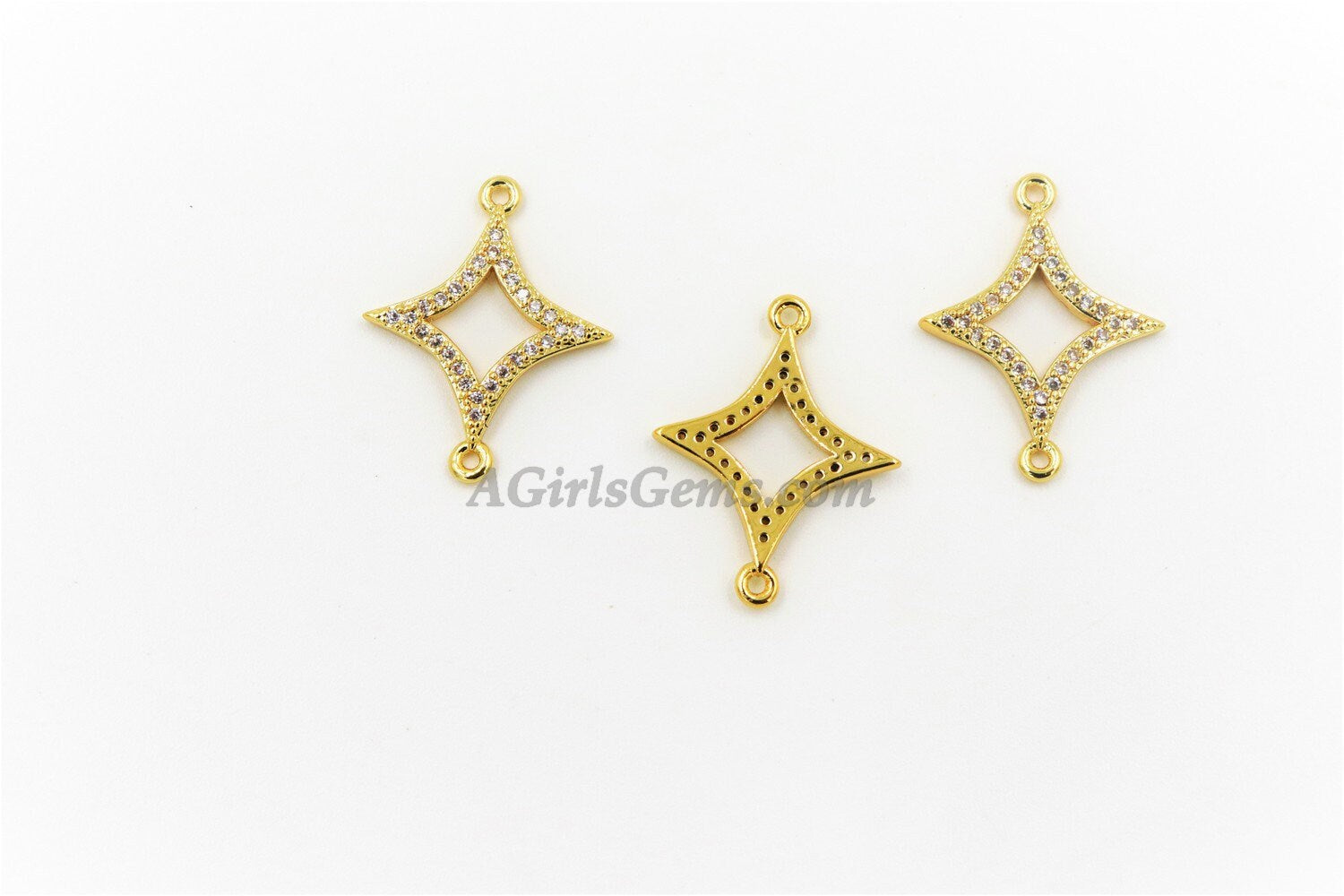 Diamond Charm Connectors, CZ Micro Pave Charms Diamond Shape Kite, Size 16 x 21 mm