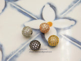CZ Micro Pave Round Beads, Rose Gold CZ Round Beads, Silver Cubic Zirconia Diamond Pave