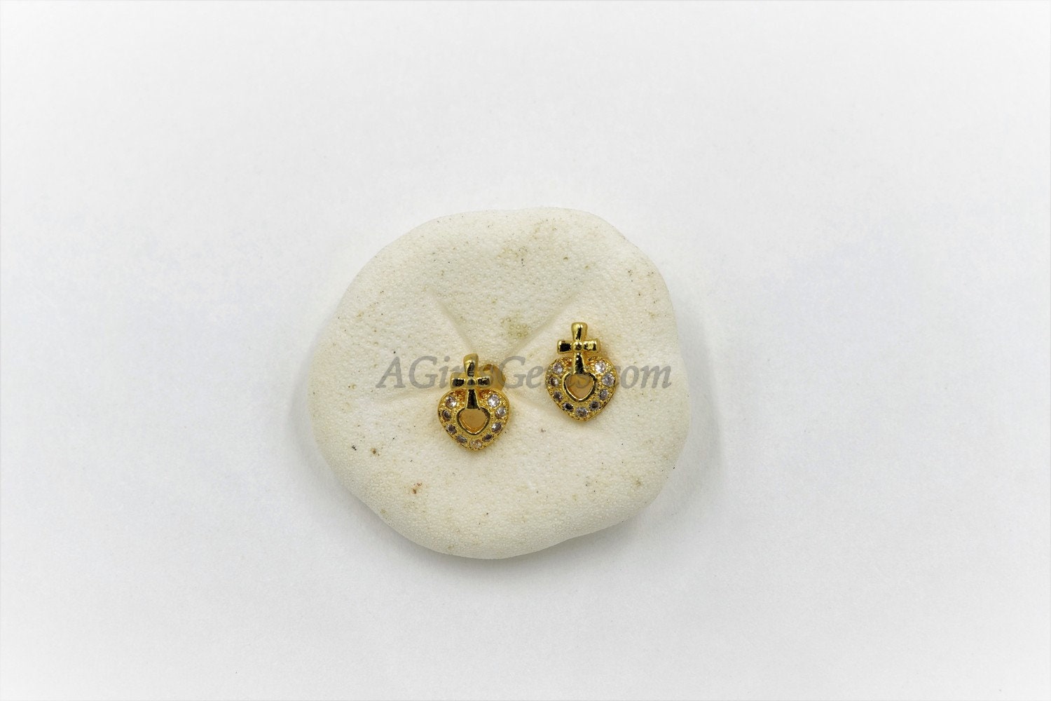 CZ Cross Earrings, 6 x 7 mm Tiny Sacred Cross Earring Studs, Cross Earring Studs for Women in Gold Cubic Zirconia
