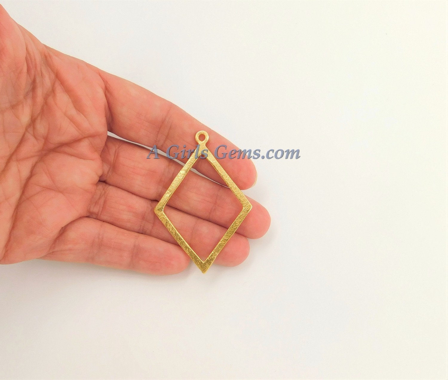 Diamond Shape Charms, Large Brushed Gold Diamond Pendants #668, Necklace and Earrings Charm 38 x 56 mm