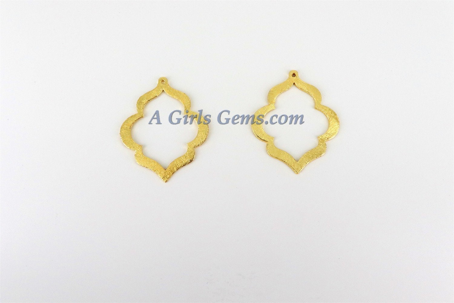 Gold Marquis Teardrop Hoop Charm, Brushed Soldered Flat Ring Charms Keyhole #668, 32 x 40 mm Scallop Pendant