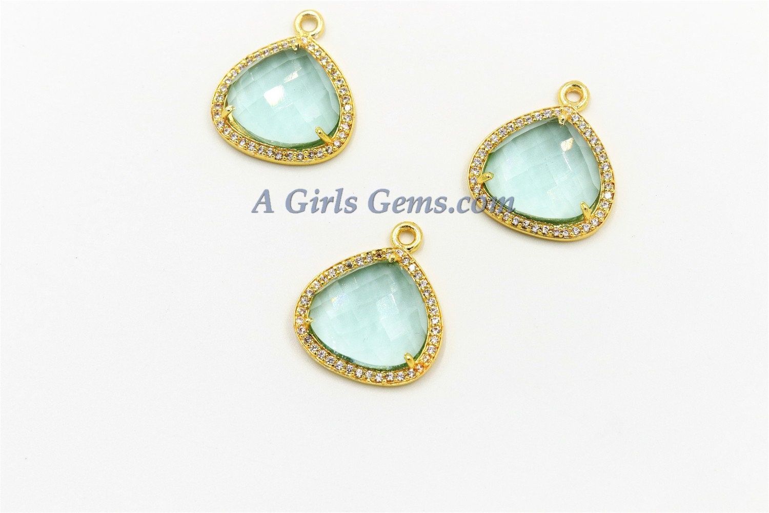 CZ Pave Aquamarine Charms, March Birthstone Pendant for Earrings or Necklaces #780, CZ Gemstone Pendant