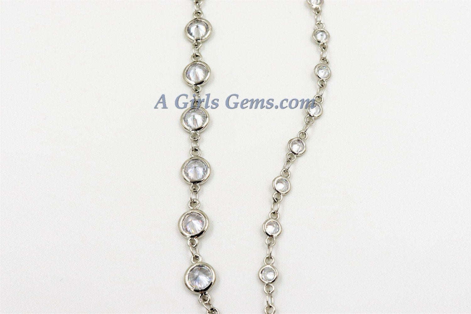 CZ Chain By The Yard, 4 mm Genuine CZ Bezel Chain CH 544, Gold Cz Connectors