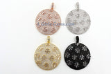 Large Round Disc Pendant, CZ Micro Pave Round Circle Pendant Textured Cubic Zirconia, Patterned Discs