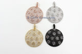 Large Round Disc Pendant, CZ Micro Pave Round Circle Pendant Textured Cubic Zirconia, Patterned Discs