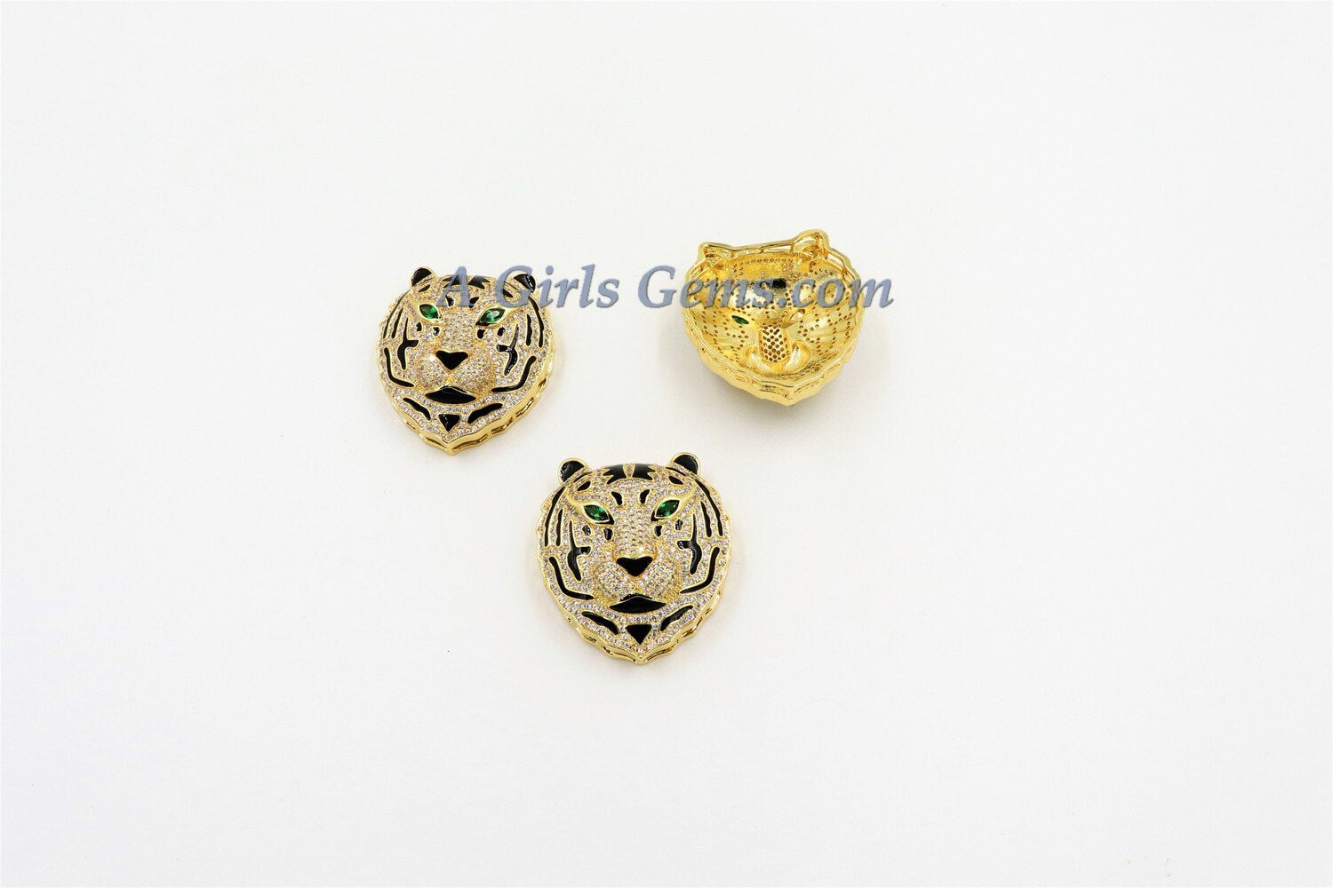 Tiger Head Pendant, AG #663, CZ Micro Pave Gold Tiger Pendant with Bail